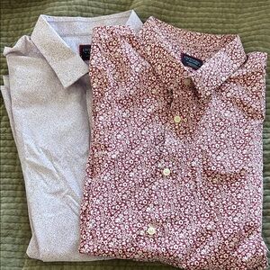 Men’s untuckit shirts 
1 lilac and white 
1 with Burgundy and  white